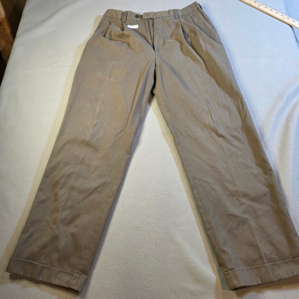 Natural Issue Executive Khakis Mens 34x32 Tan Pleated Cuffed Chino Pants Vintage